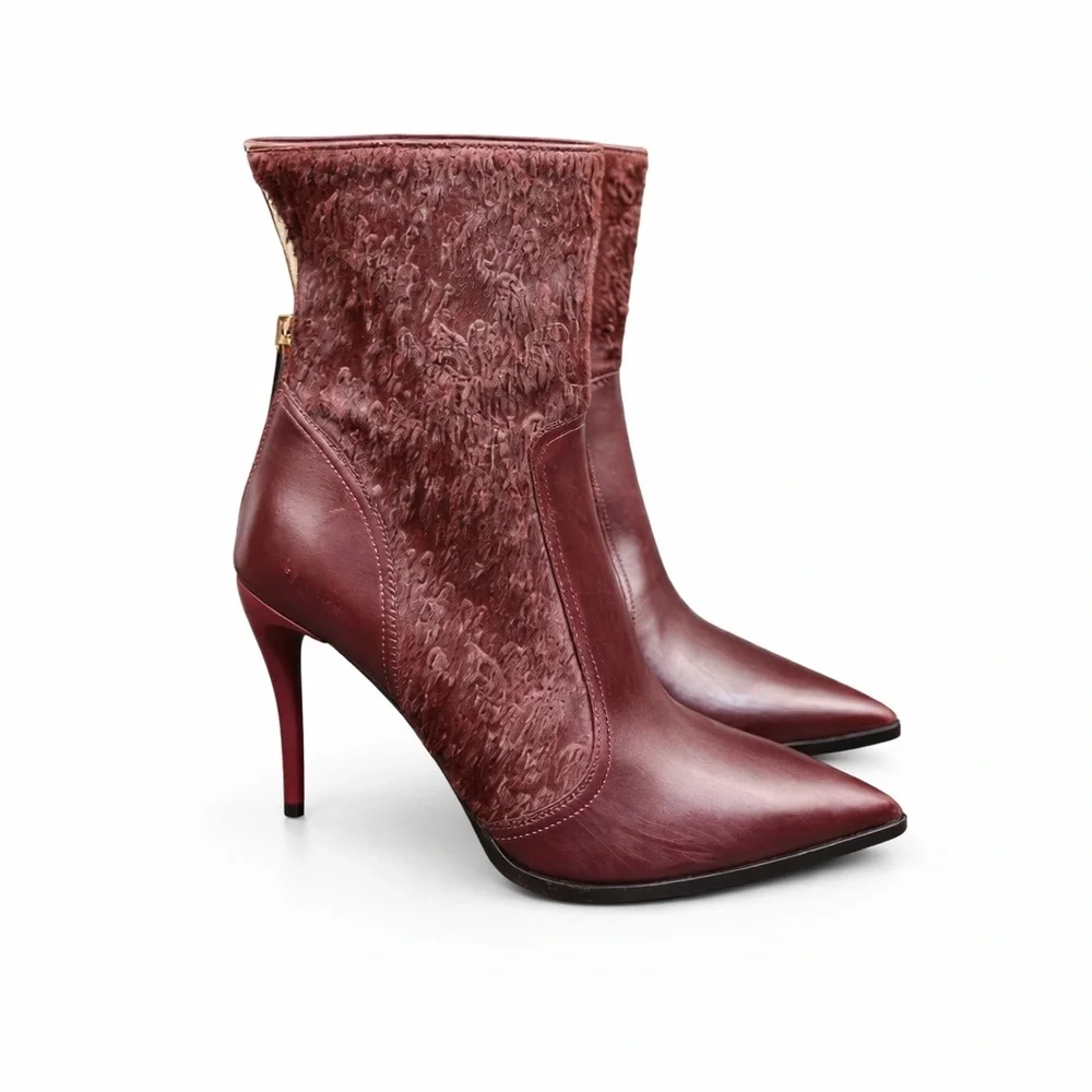 Bruno Magli Sophisticated Wine-Red Pointed High Heel Glam Ankle Boots Size 37